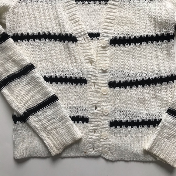 LOFT Stripe Black White Button Up Cardigan Sweater - Picture 4 of 8